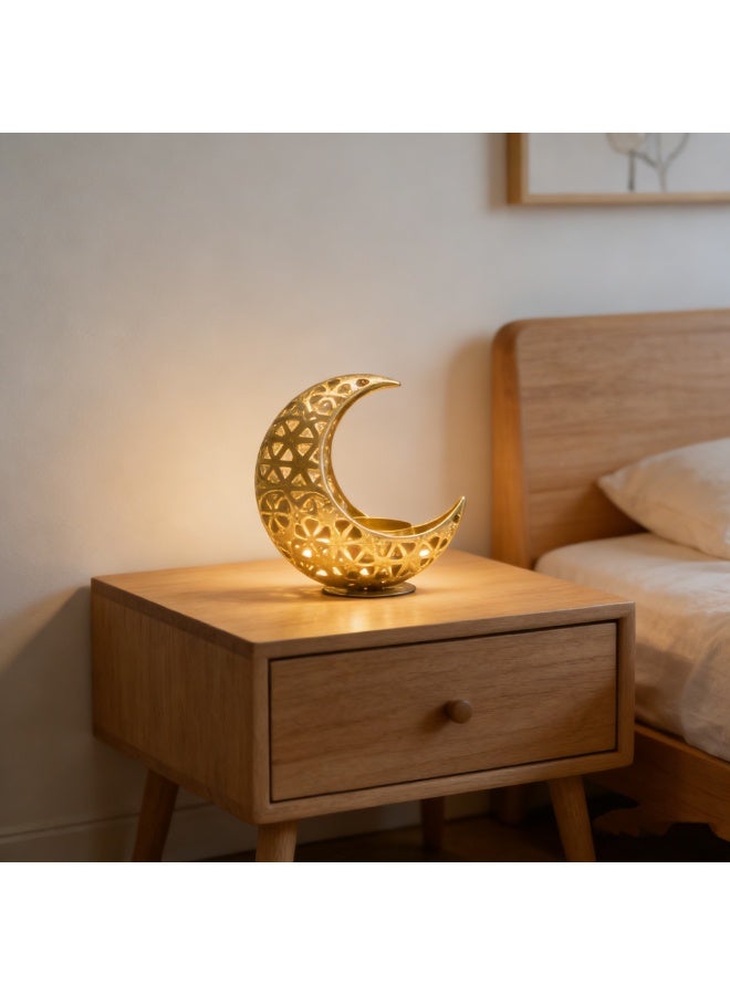 Golden Moon Shaped Candle Holder, Ramadan Decorative Metal Tealight Holder, Islamic Eid Ornament for Table Centerpiece, Home Decor, Bedroom, Living Room, Arabic Style Candle Stand for Ramadan, Eid al-Fitr, Wedding, Party（ZYZT-07C） - Image 3